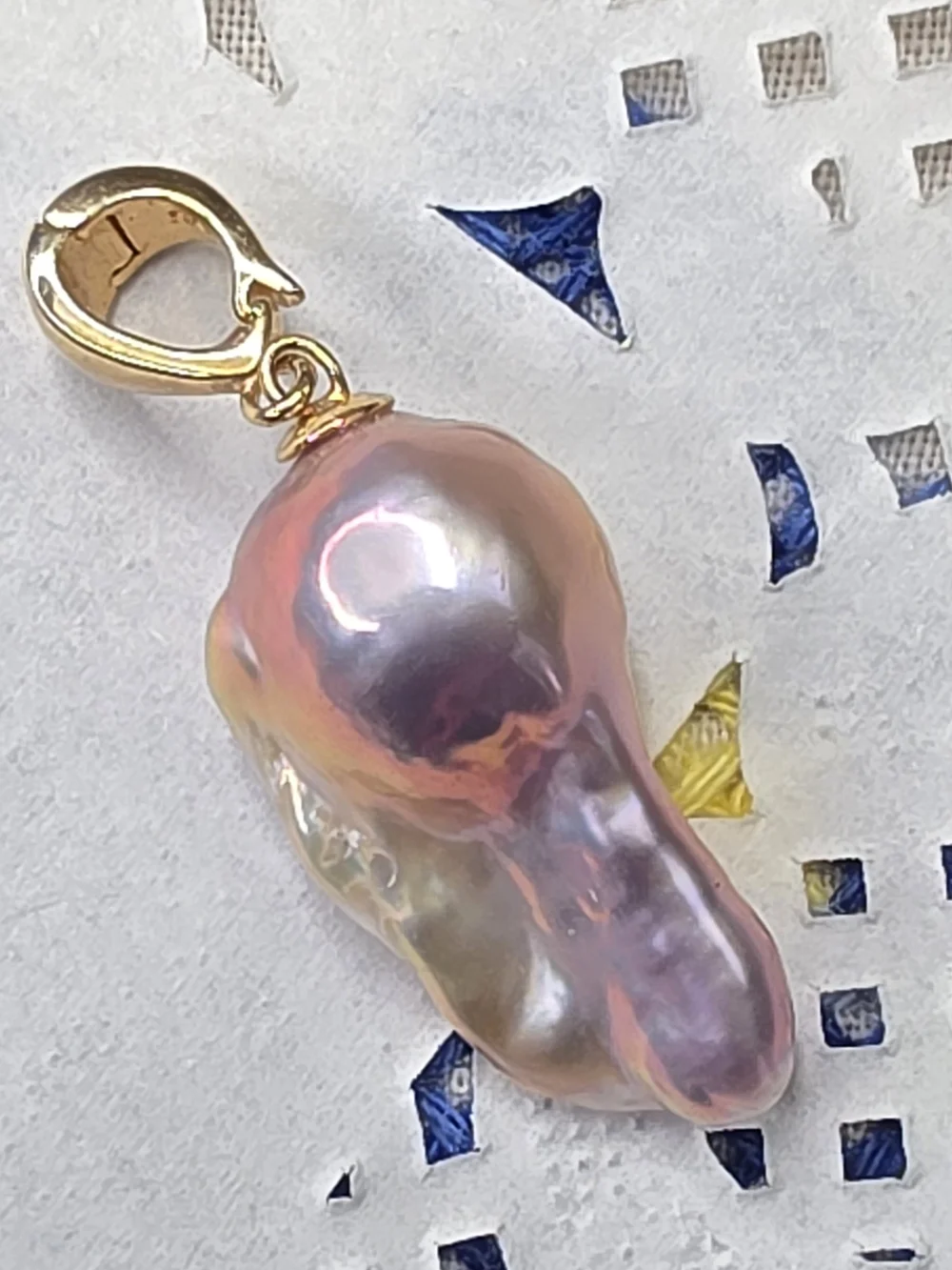 Big Pink Baroque Blister Pearl Charm Pendant Gold Over Sterling Clasp Opens